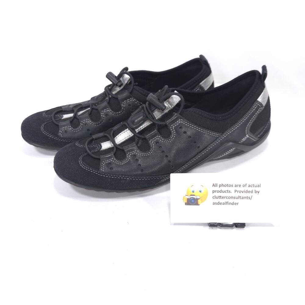 Ecco Leather Bungee Casual Outdoor Sneaker Shoe Womens Size 7.5 P04720 Black